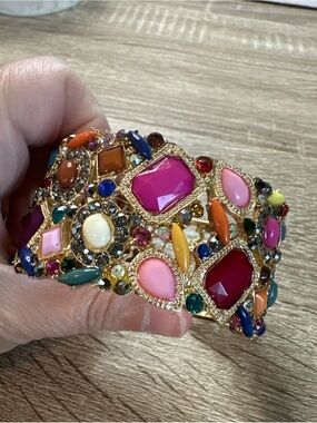 Beautiful Clamp Bracelet Gold Tone Colorful Rhinestones unknown brand